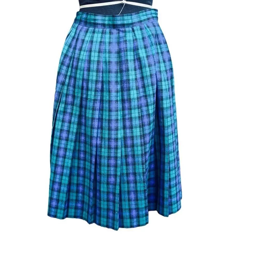 Vtg 90s Pleated Plaid Tartan Fringe Kilt Wool Preppy Academia Wrap Skirt M - Picture 4 of 6